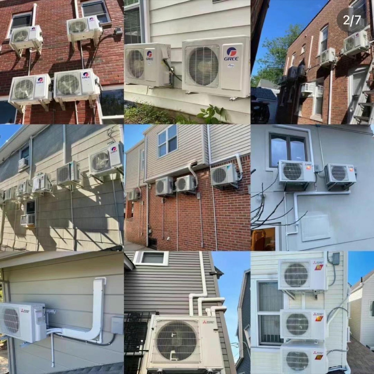 Collage of Gree, Daikin and Mitsubishi mini-split outdoor units installed on Brooklyn homes by Kings AC Supply